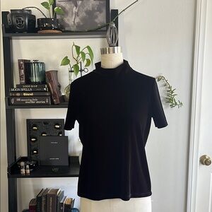 Madewell Black Velvet Mockneck Shortsleeve Top - XS